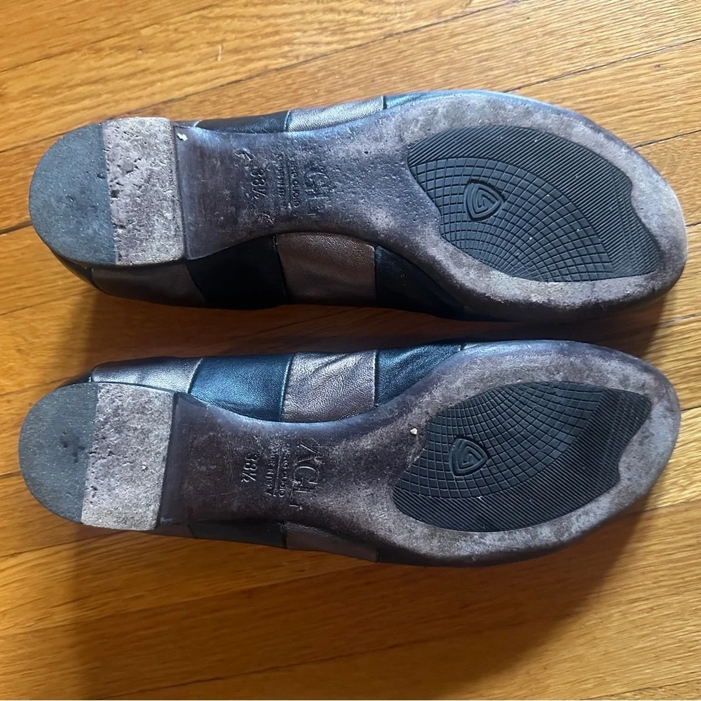 AGL Black & Bronze Metallic Striped Leather Ballet Flats, Size 38.5 (US 8.5)